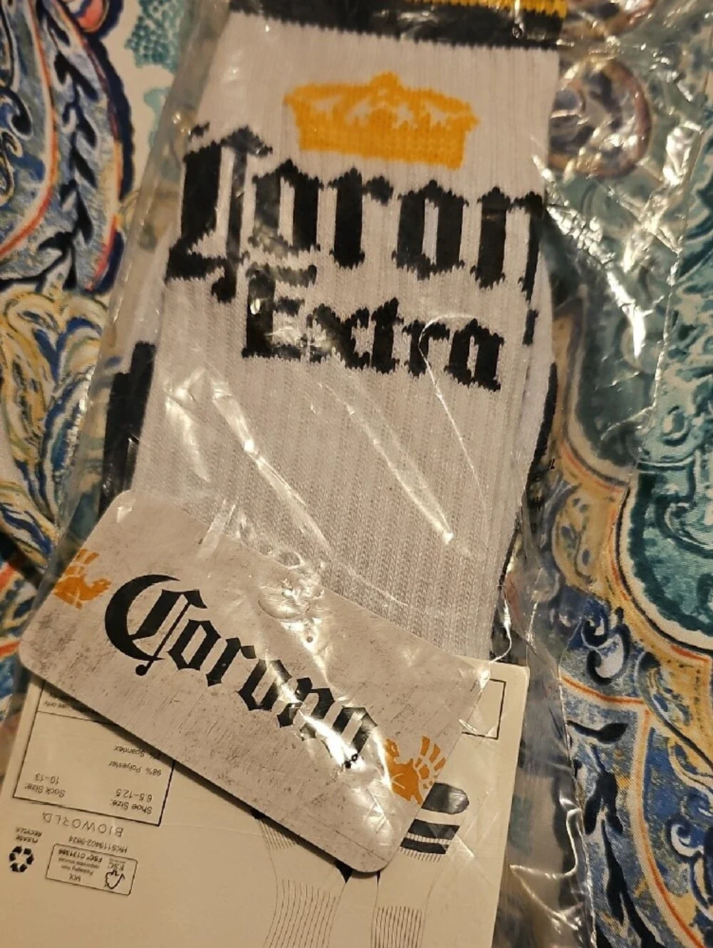 Corona White Crew Socks with Black Logo and Yellow Crown